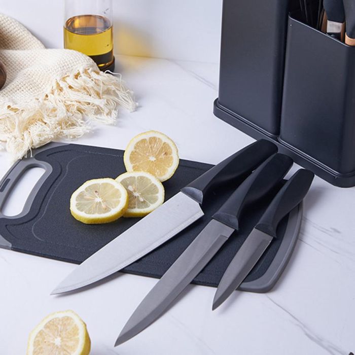 Набір кухонного приладдя на підставці 19 штук кухонні аксесуари із силікону з бамбуковою ручкою Чорний