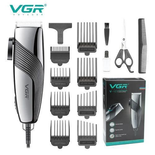 Машинка (триммер) для стрижки волосся та бороди VGR V-121, Professional, 8 насадок, Ножиці + Гребінець, від мережі