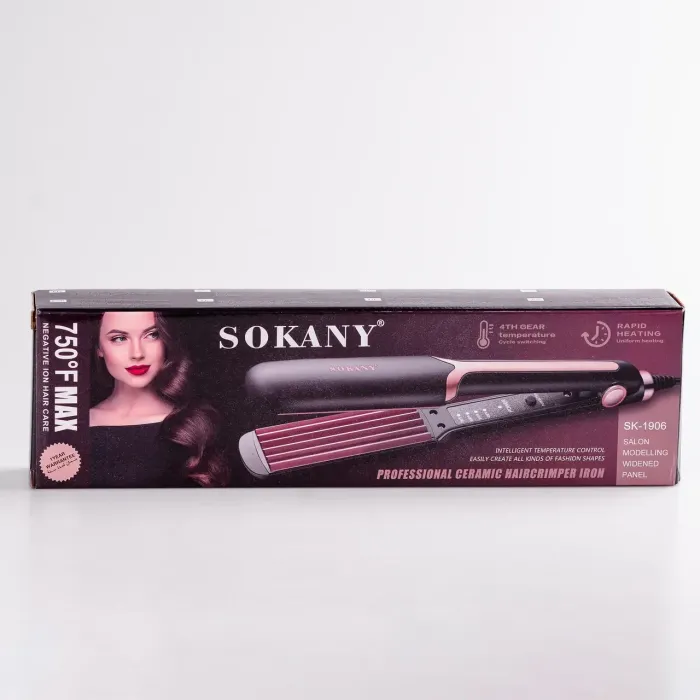 Щипці гофре для волосся професійні 40 Вт прасування плойка з індикатором роботи Sokany SK-1906 Рожевий