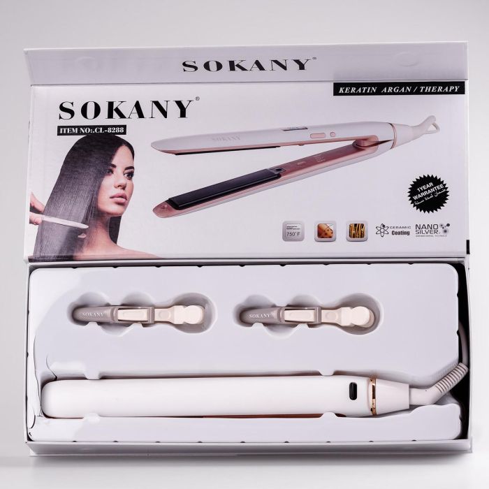 Праска для волосся керамічна до 230 градусів, стайлер для вирівнювання волосся з дисплеєм Sokany CL-8288 Білий