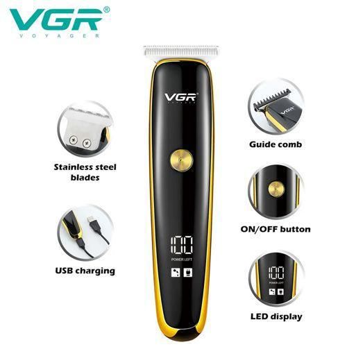 Машинка (триммер) для стрижки волосся VGR V-966 GOLD, Professional, 3 насадки, LED Display