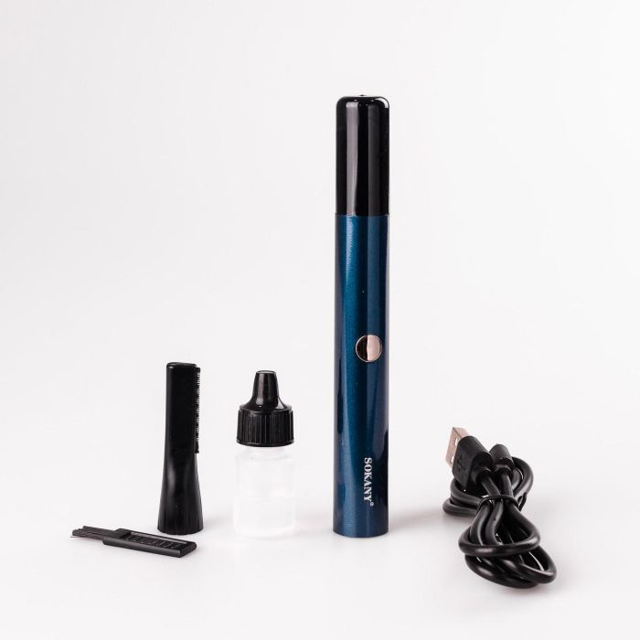 Тример для носа вух та брів акумуляторний з насадками та USB Sokany SK-320 Синій