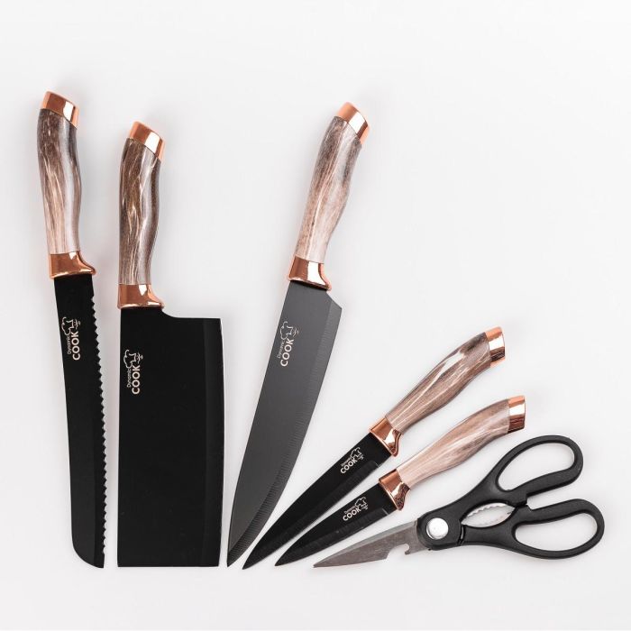 Набір кухонних ножів з нержавіючої сталі 6 предметів з ножицями Білий