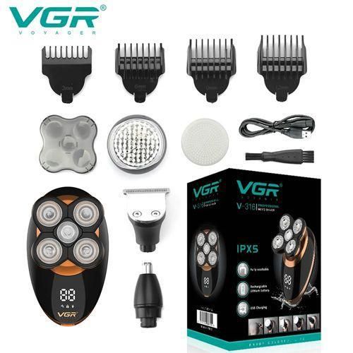 Чоловічий набір VGR V-316 5 в 1 для догляду за обличчям, електробритва Waterproof IPX5, триммер для носа, бороди, LED.